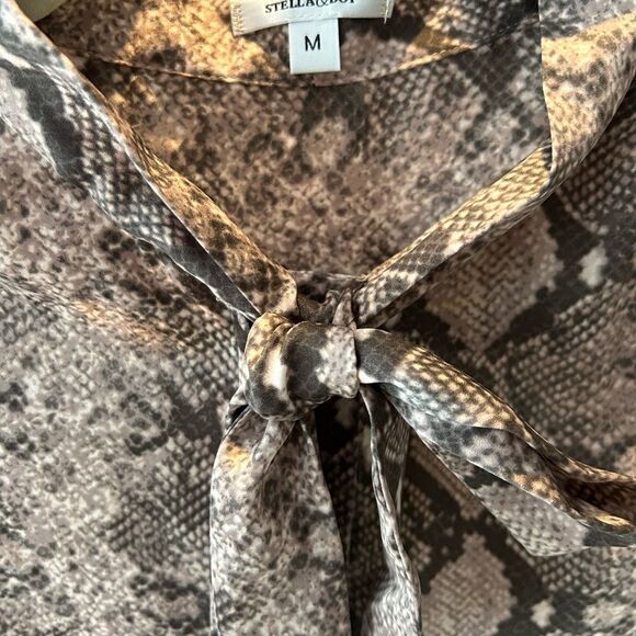 STELLA & DOT Women’s Brown Snake Print LADY BOSS Bow Front Long Sleeve Blouse M - Picture 4 of 7
